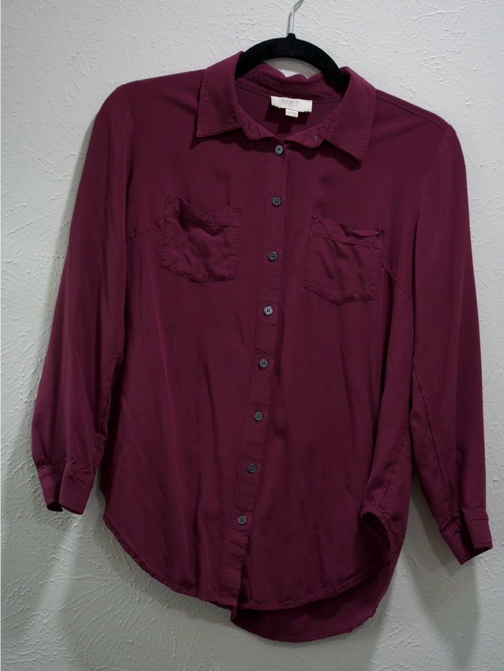 Loft Women’s Long-Sleeve Button-Up Shirt in Maroon - Office Wear